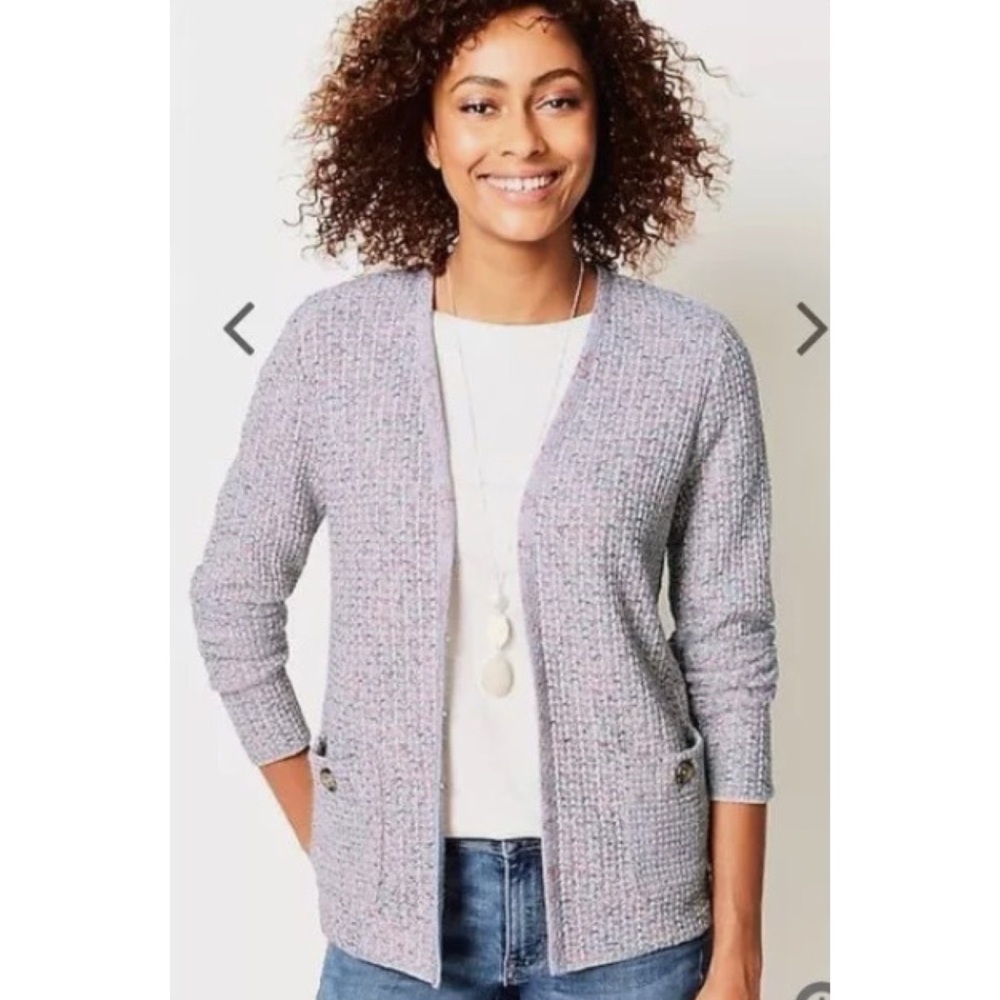 J.JILL Tweed Textured Hook Eye Blazer Cardigan Pink Grey XS